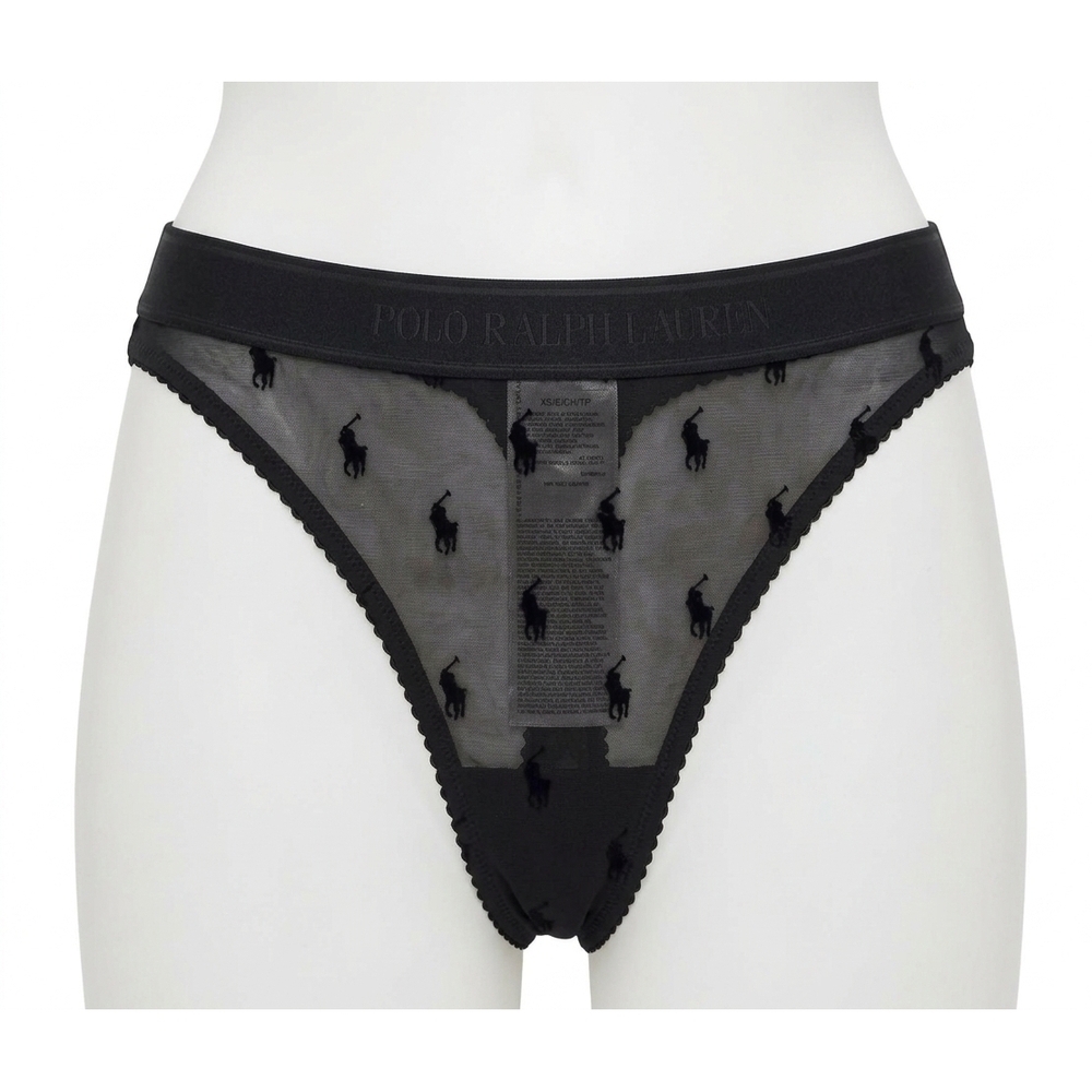 NEW POLO RALPH LAUREN women's high rise flocked pony thong in onyx
